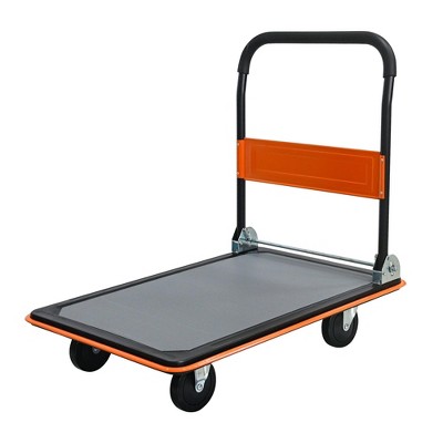 NAYSAYE Foldable Platform Dolly Heavy Duty Flatbed Cart with Swivel Wheels and Anti Slip Plate for Loading and Storage, Orange, 35.43"*23.62"*34.25"