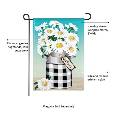 Blue and White Burlap Garden Flag with Daisies