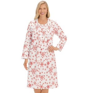 Collections Etc Snowflake Print Flannel Gown - 1 of 4