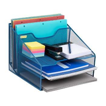 Mind Reader Network Collection Metal Mesh 3-Tier 5 Compartment Desk Organizer Turquoise