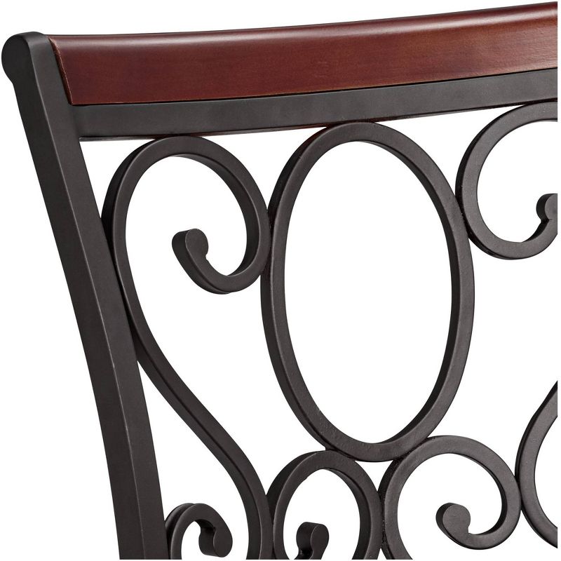55 Downing Street Alberta Metal Swivel Bar Stools Set of 2 Black 24" High Traditional Brown Faux Leather with Backrest Footrest for Kitchen Counter, 3 of 10