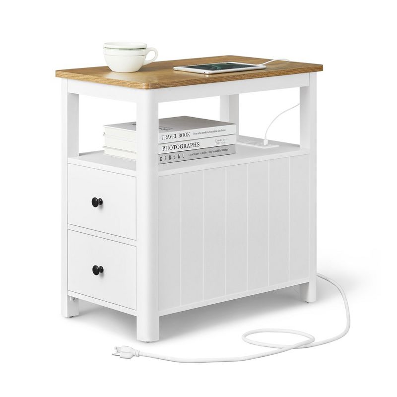 VASAGLE Side Table with Charging Station, Narrow Nightstand with 2 Drawers, Living Room End Table with Storage, 1 of 11