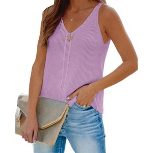 Women's Deep V-Neck Cable Knit Vest Casual Sleeveless Sweater Tank Top - 1 of 3
