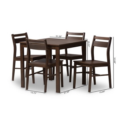 5-Piece Dark Brown Rubberwood Dining Set with Square Table