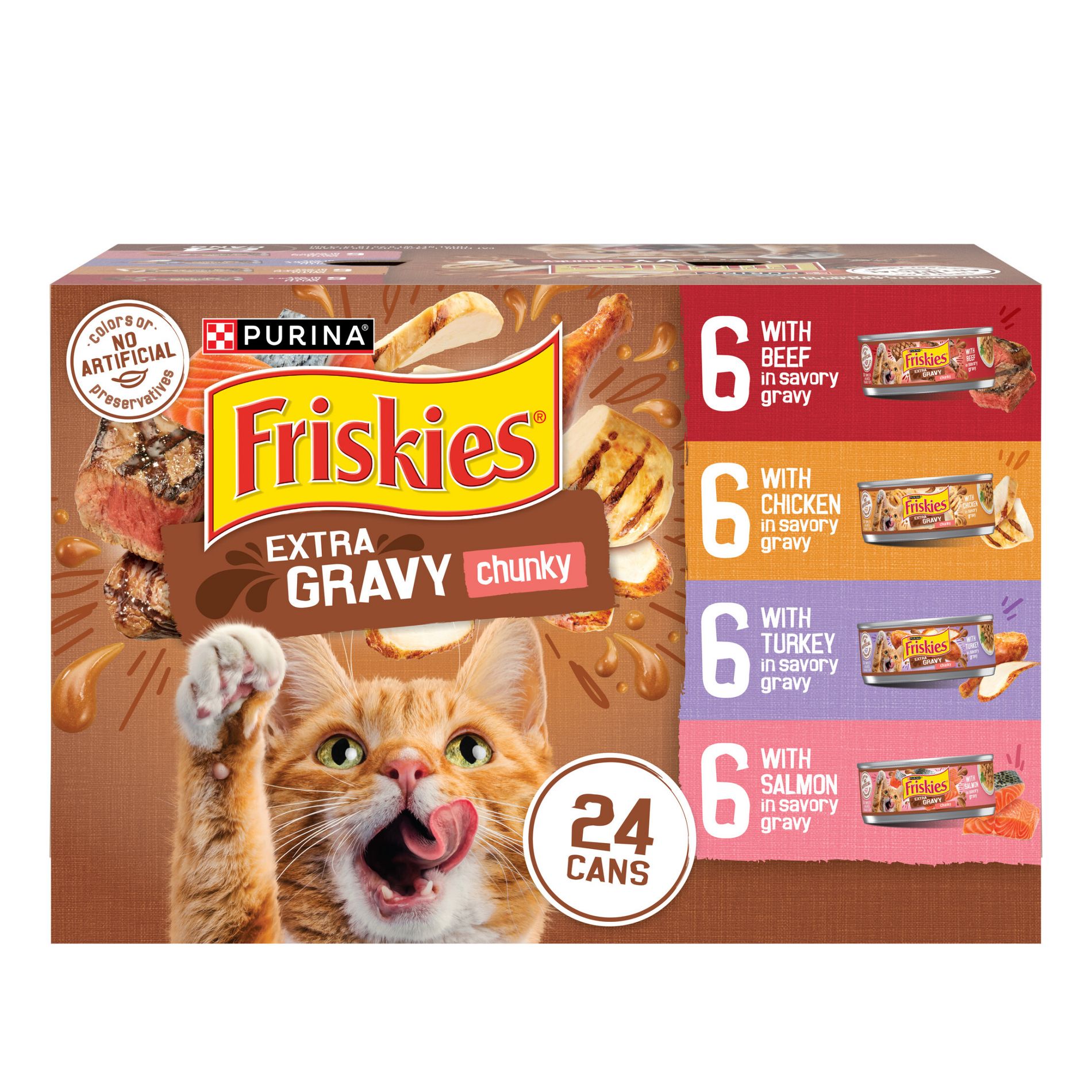 Purina Friskies Extra Gravy Chunky Chicken, Turkey, Salmon & Beef Wet Cat Food - 5.5oz/24ct Variety Pack