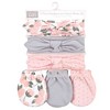 Hudson Baby Infant Girls Cotton Headband and Scratch Mitten 6pc Set, Pink Peony, 0-6 Months - 2 of 2