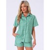 INSPIRE CHIC Women's Plaid Pattern Short Sleeve Button-Down Shirt and Shorts with Pockets 2 Pcs Pajamas Sets - 3 of 4