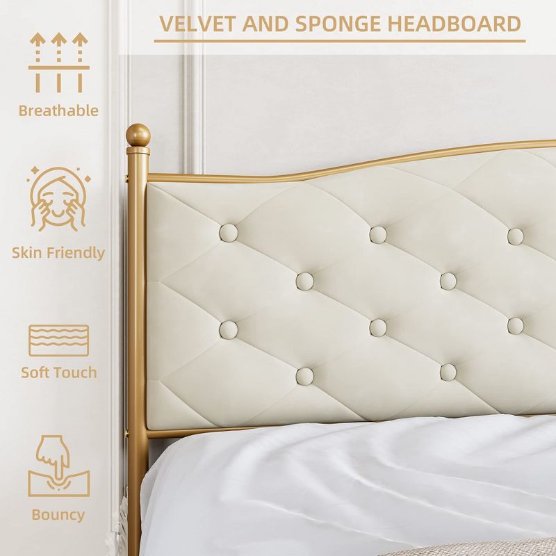 Velvet Upholstered Platform Bed with Button Tufted Headboard, 5 of 8