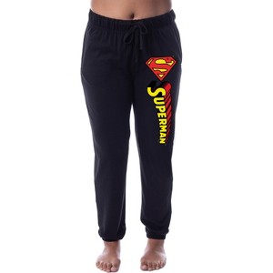 DC Comics Womens' Superman Logo  Classic Jogger Sleep Pajama Pants Black - 1 of 3