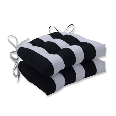 2pk Cabana Stripe Reversible Chair Pads Black - Pillow Perfect