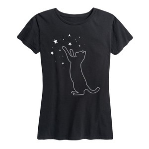 Women's - Instant Message - Cat Playing With Stars Short Sleeve Graphic T-Shirt - 1 of 4