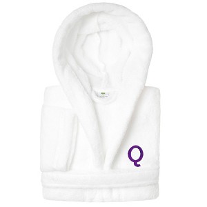 Personalized Linum Kids 100% Polyester SUPER PLUSH Double Brushed Hooded Bathrobe in Purple Bookman Font - 1 of 3