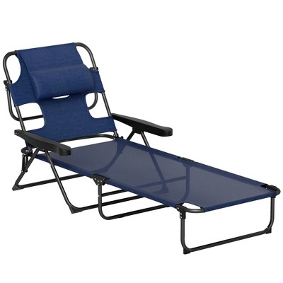 Outsunny 4-level Reclining Back Outdoor Chaise Lounge Chair, Reading Hole Include Tanning Chair