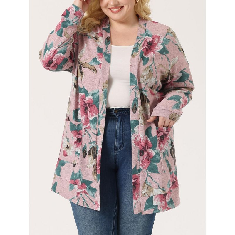 Agnes Orinda Women's Plus Size Lightweight Open Front Knit Floral Cardigan, 3 of 7
