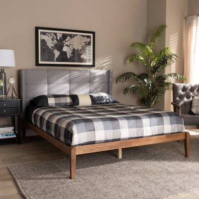 Contemporary King-Sized Ash Walnut & Gray Tufted Upholstered Bed