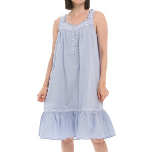 ADR Women's Cotton Nightgown, Embroidered Floral Sleeveless Summer Vintage Night Dress Gown - 1 of 4