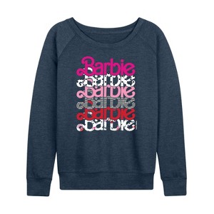Women's - Barbie - Stacked Barbie Vday Lightweight French Terry Wide Neck Long Sleeve Shirt - 1 of 4
