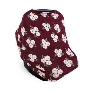 Hudson Baby Girls Multi-use Car Seat Canopy, Burgundy Floral, One Size - 1 of 2
