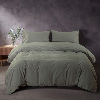 2/3 Pieces Washed Cotton Ruffled Duvet Cover Set, Ultra Soft Comforter Cover Set - NTBAY