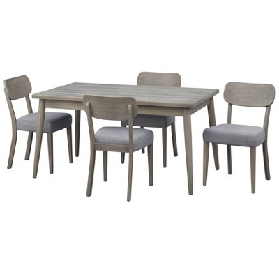 5pc Carlisle Dining Set Light Gray - Lifestorey: Mid-Century Modern, Rubberwood, Polyester Upholstery, Foam Fill