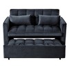 TiramisuBest 3-in-1 Convertible Sleeper Sofa Bed, Velvet Loveseat Futon Couch with Pull-Out Bed, Pillows & Storage Pockets, Black - 3 of 4
