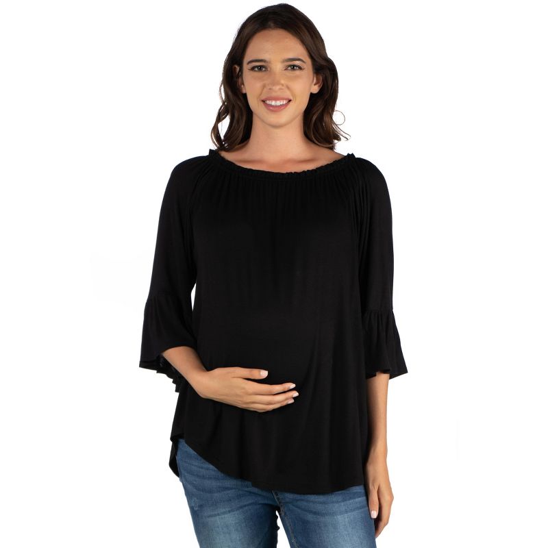 24seven Comfort Apparel Womens Bell Sleeve Loose Fit Maternity Tunic Top, 1 of 5