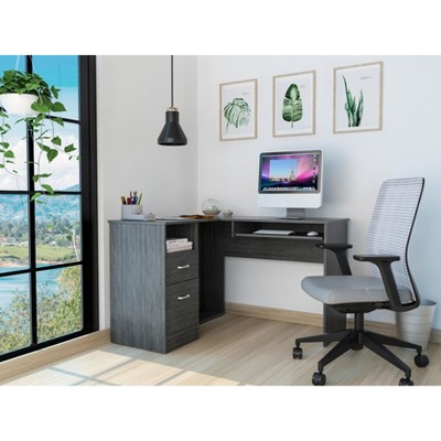 Grungis L-Shaped Office Desk with CPU Storage,Computer Desk with 2 Drawers and 1 Shelf for Home Office,Company
