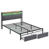 Bed Frame With Storage Headboard, 2 Drawers, Charging Station LED Upholstered Bed Frame, No Box Spring Needed Platform Bed Frame - 4 of 4