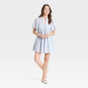 Women's Short Sleeve Eyelet Mini Skater Dress - Universal Thread™ - 1 of 3