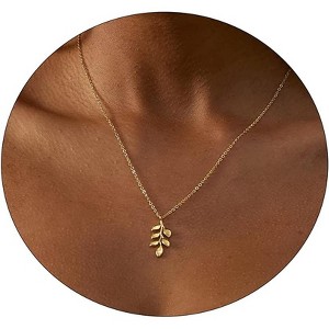 Dainty Gold Necklace - 14K Gold Plated Heart, Star & CZ Leaf Pendant, Everyday Minimalist Jewelry for Women - 1 of 4