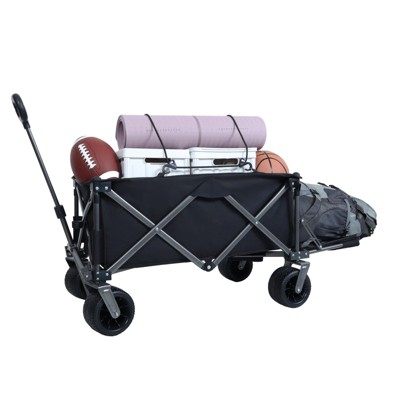 VisioGear 300L Collapsible Folding Wagon, Extra Long Collapsible Wagon with Tailgate for Garden Sports Camping, Black&Gray, 49.02"*22.05"*35.04"