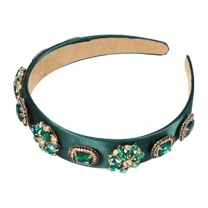 Unique Bargains Women's Bling Vintage Flowers Rhinestone Satin Wide Edge Headband 5.12"x1.18" 1pc - 1 of 4