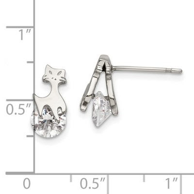 Chisel Stainless Steel Polished Cat Cubic Zirconia Stud Earrings