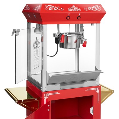 Vintage Red Metal Popcorn Machine with Cart, 6 oz Kettle