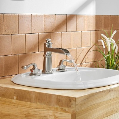 Brushed Nickel Waterfall Widespread 2-Handle Bathroom Faucet