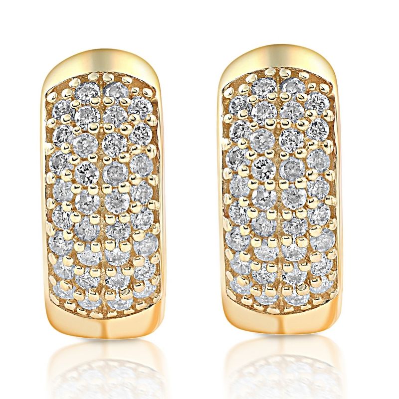 Pompeii3 1/4ct Diamond Pave Huggie Hoops Tiny Women's Earrings Yellow Gold 1/3" Tall, 2 of 5