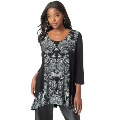 Roaman's Women's Plus Size Printed Tulip-Hem Ultra Femme Tunic