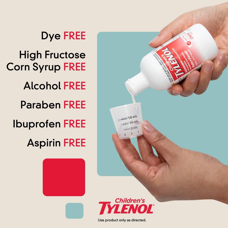 Children&#39;s Tylenol Dye-Free Pain + Fever Relief Liquid - Acetaminophen - Cherry - 4 fl oz, 5 of 14