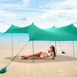 Costway Family Beach Tent Canopy w/ 4 Poles Sandbag Anchors 7'x7' UPF50+ Green