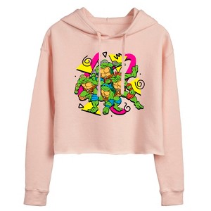 Women's - Teenage Mutant Ninja Turtles - Retro Character Group Cropped Graphic Hoodie - 1 of 3