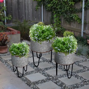 Royal Hampton Set of 3 Galvanized Sheet Planter Tubs with Iron Powder Coated Hairpin Legs - 1 of 4