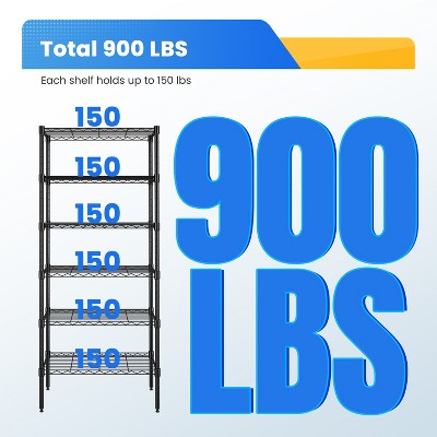 Black Adjustable 6-Tier Metal Wire Shelving Unit