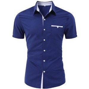 Mens Short Sleeve Shirts Casual Wrinkle Free Shirt Summer Button Down Shirts - 1 of 4