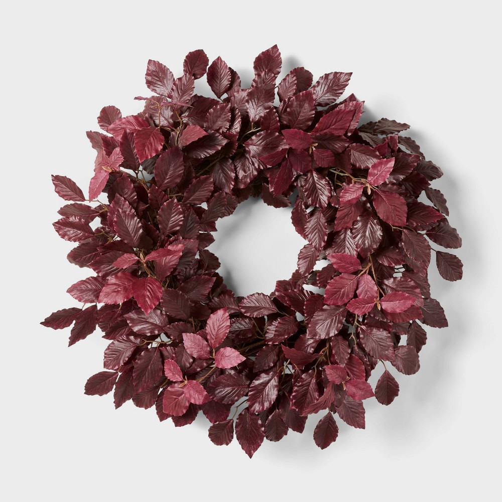 Artificial Leaf Wreath Arrangement Burgundy - Threshold™ designed with Studio McGee: Faux Polyester Floral, Indoor Decor, Unlit