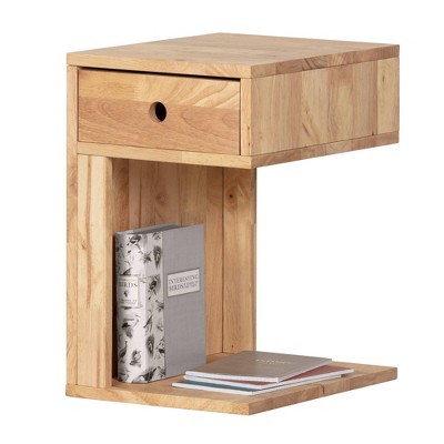 Natural Wood 1-Drawer C-Shaped End Table