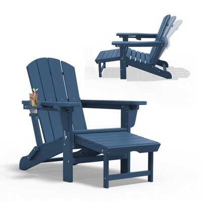 Hyleory Premium Patio Accent Chair with 3-Level Adjustable Backrest & Retractable Ottoman - Durable HDPE Outdoor Lounge Seat