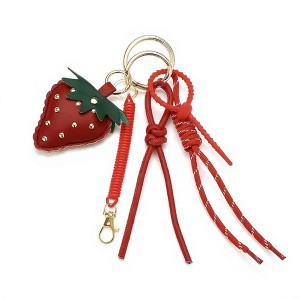 Anna-Kaci Strawberry Charm Keychain with Faux Leather Straps and Gold-Tone Details - Red - 1 of 4