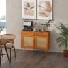 HOMCOM Kitchen Cabinet, Sideboard Storage Cabinet with 2 Rattan Doors and Adjustable Shelf for Living Room, Light Brown - 2 of 4