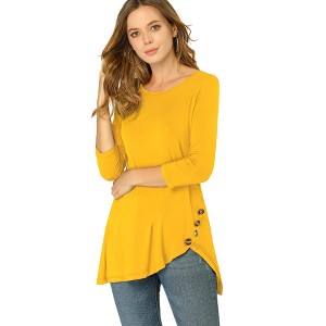 Allegra K Women's 3/4 Sleeve Round Neck Button Decor Casual Stretchy Tunic Tops - 1 of 4