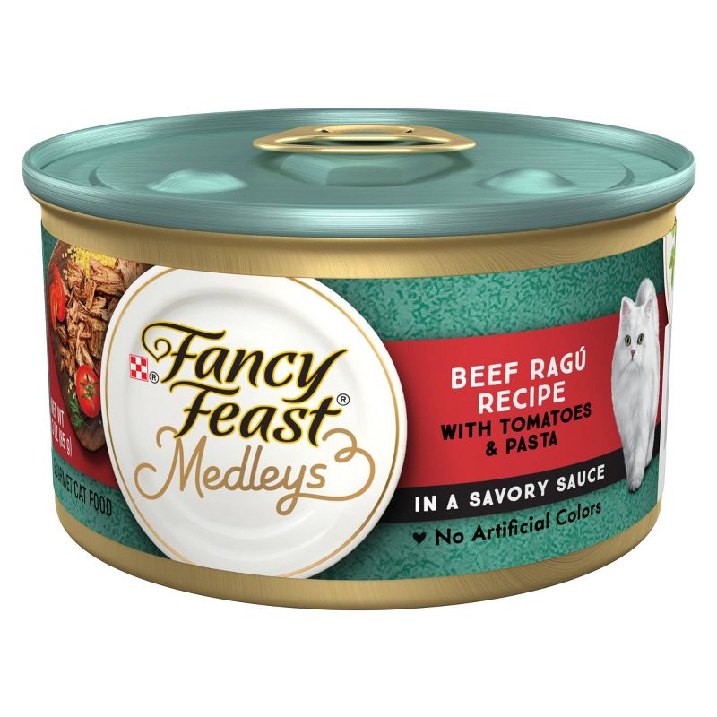Fancy Feast Medleys Beef Ragu Recipe with Tomatoes and Pasta in a Savory Sauce Wet Cat Food - 3oz, 1 of 9